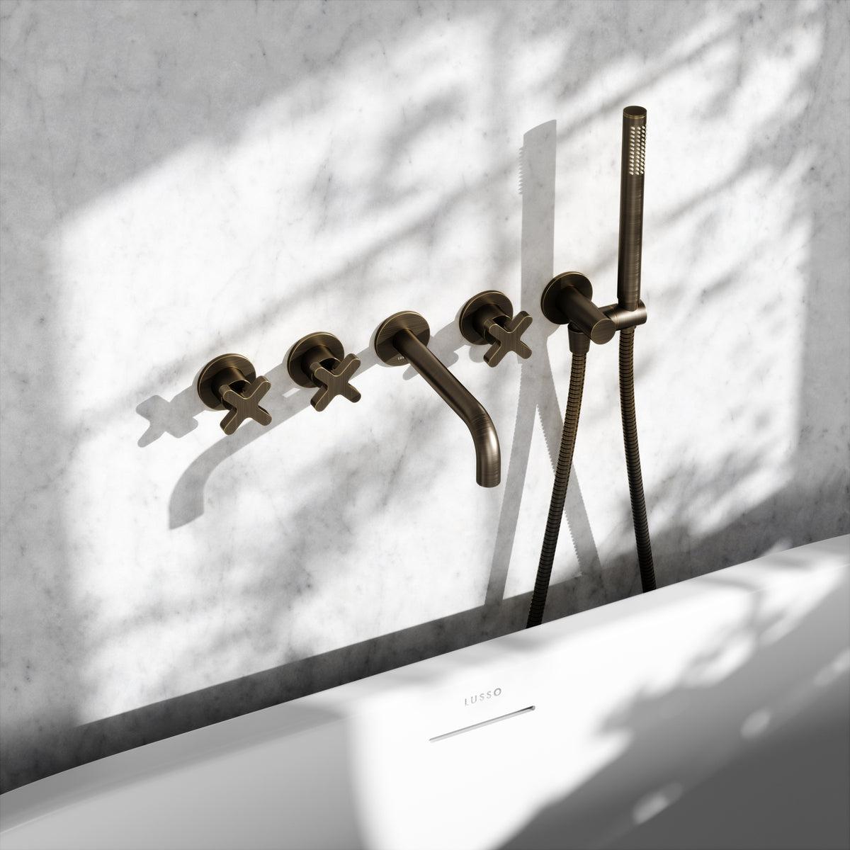 Regal Brushed Bronze Crosshead Wall Mounted Bath Shower Filler Tap