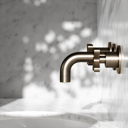 Regal Brushed Bronze Crosshead Wall Mounted Short Projection Basin Mixer Tap