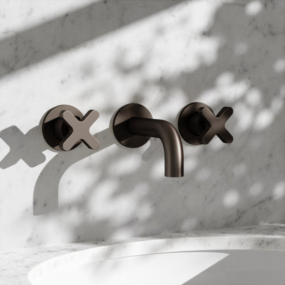 Regal Deep Bronze Crosshead Wall Mounted Short Projection Basin Mixer Tap