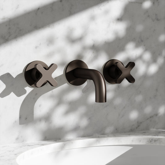 Regal Deep Bronze Crosshead Wall Mounted Short Projection Basin Mixer Tap