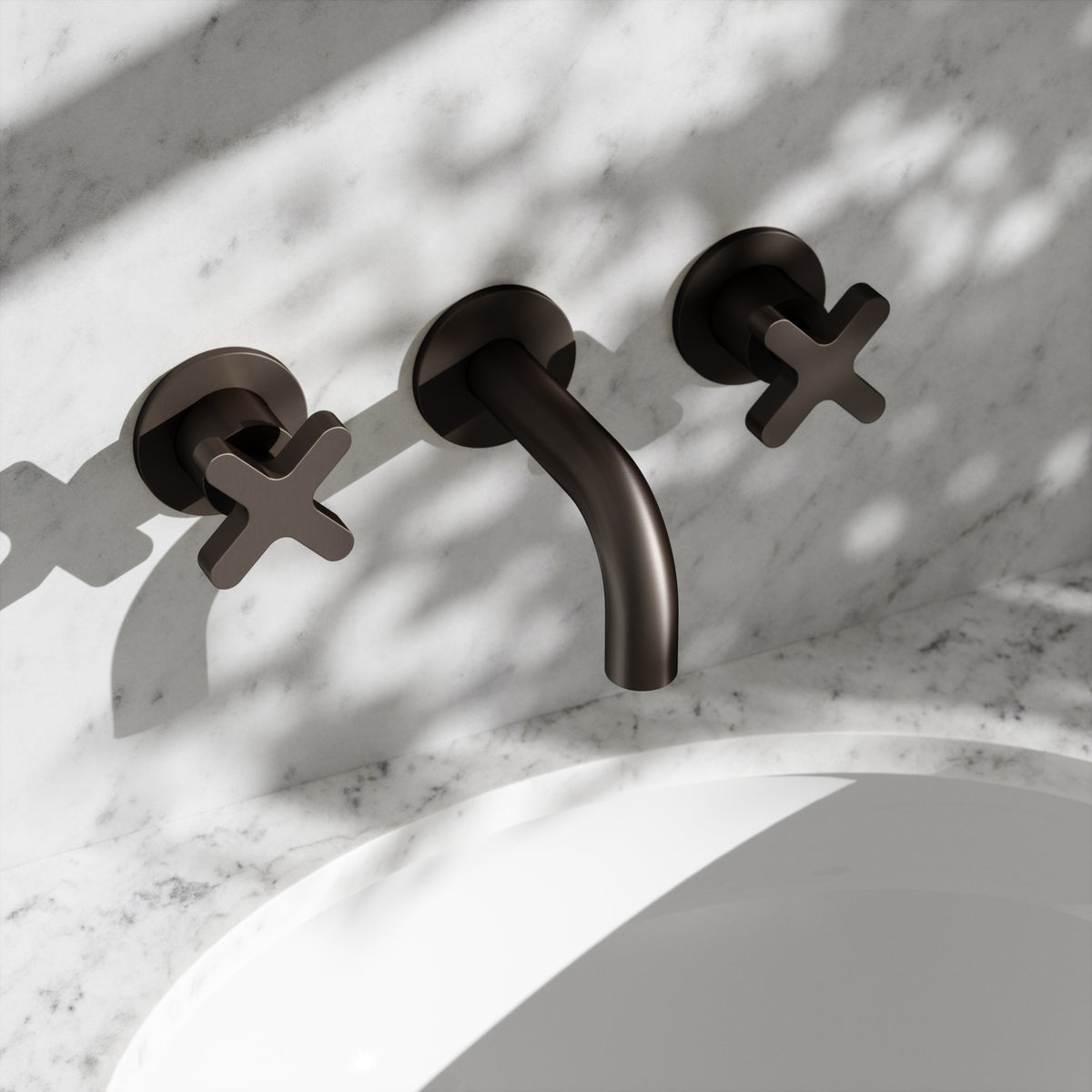 Regal Deep Bronze Crosshead Wall Mounted Short Projection Basin Mixer Tap