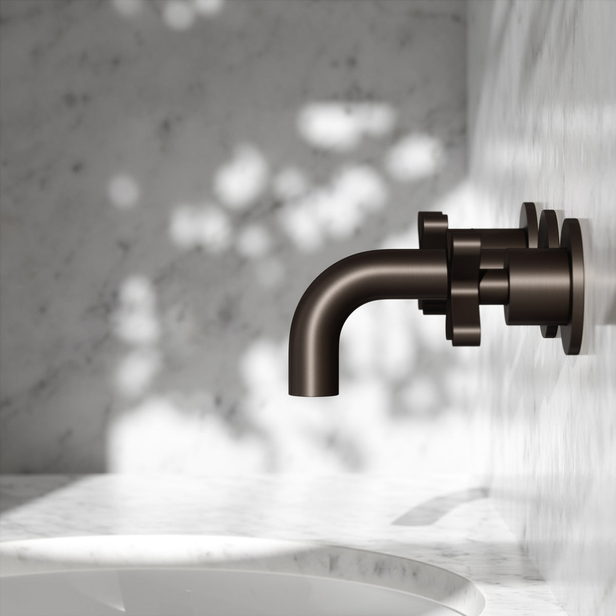 Regal Deep Bronze Crosshead Wall Mounted Short Projection Basin Mixer Tap