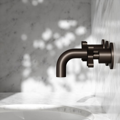 Regal Deep Bronze Crosshead Wall Mounted Short Projection Basin Mixer Tap