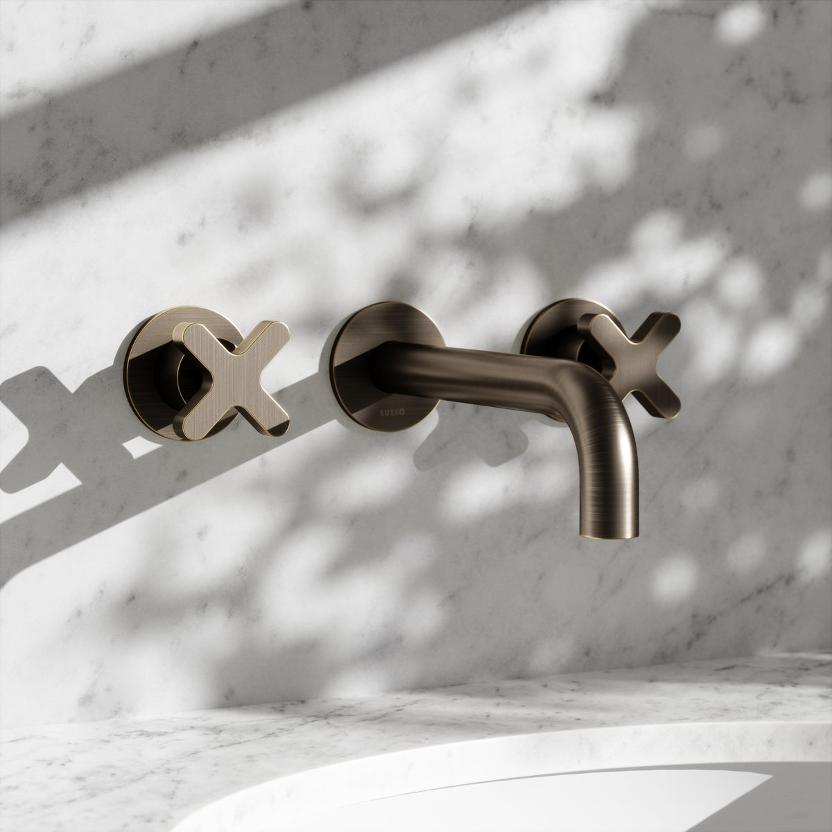 Regal Brushed Bronze Crosshead Wall Mounted Basin Mixer Tap