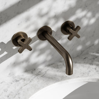 Regal Brushed Bronze Crosshead Wall Mounted Basin Mixer Tap