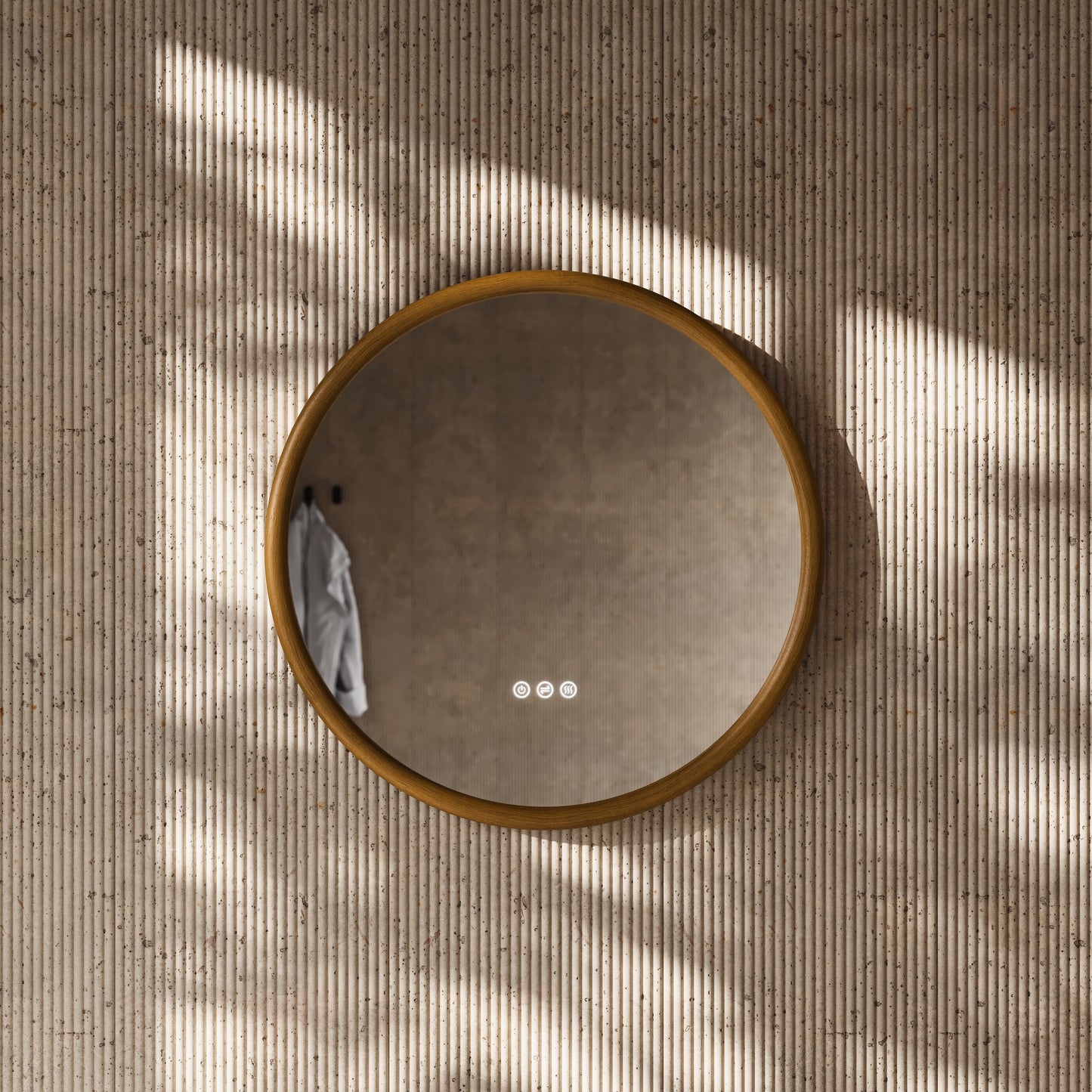 Cheval Honey Oak Round Mirror with LED and Demister 600mm