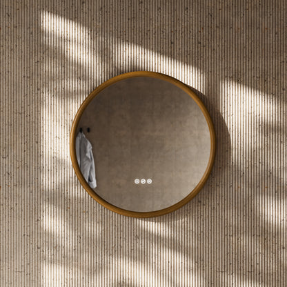 Cheval Honey Oak Round Mirror with LED and Demister 600mm