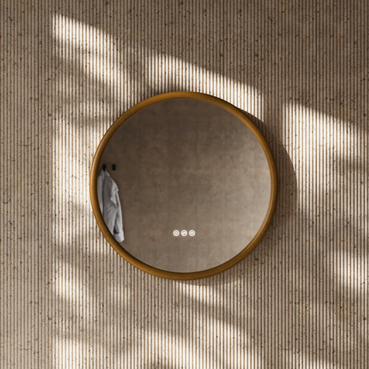 Cheval Honey Oak Round Mirror with LED and Demister 600mm