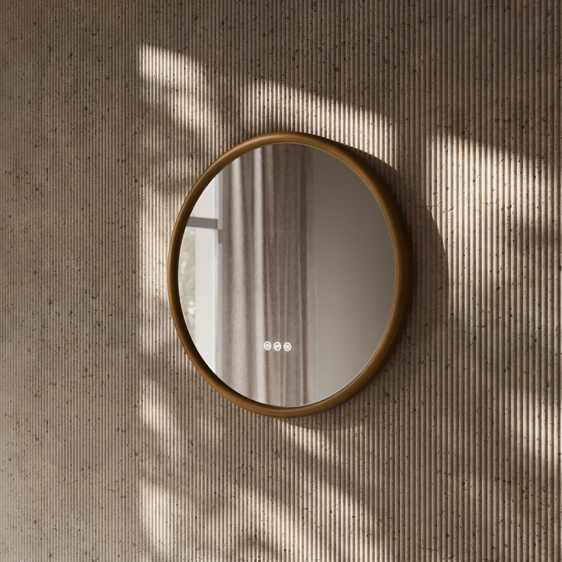 Cheval Honey Oak Round Mirror with LED and Demister 600mm