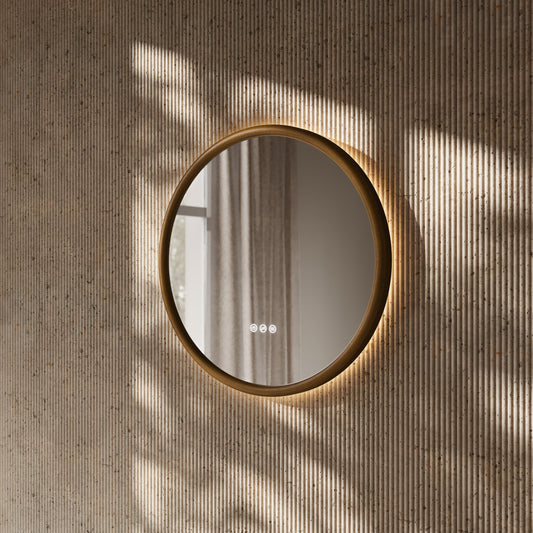 Cheval Honey Oak Round Mirror with LED and Demister 600mm