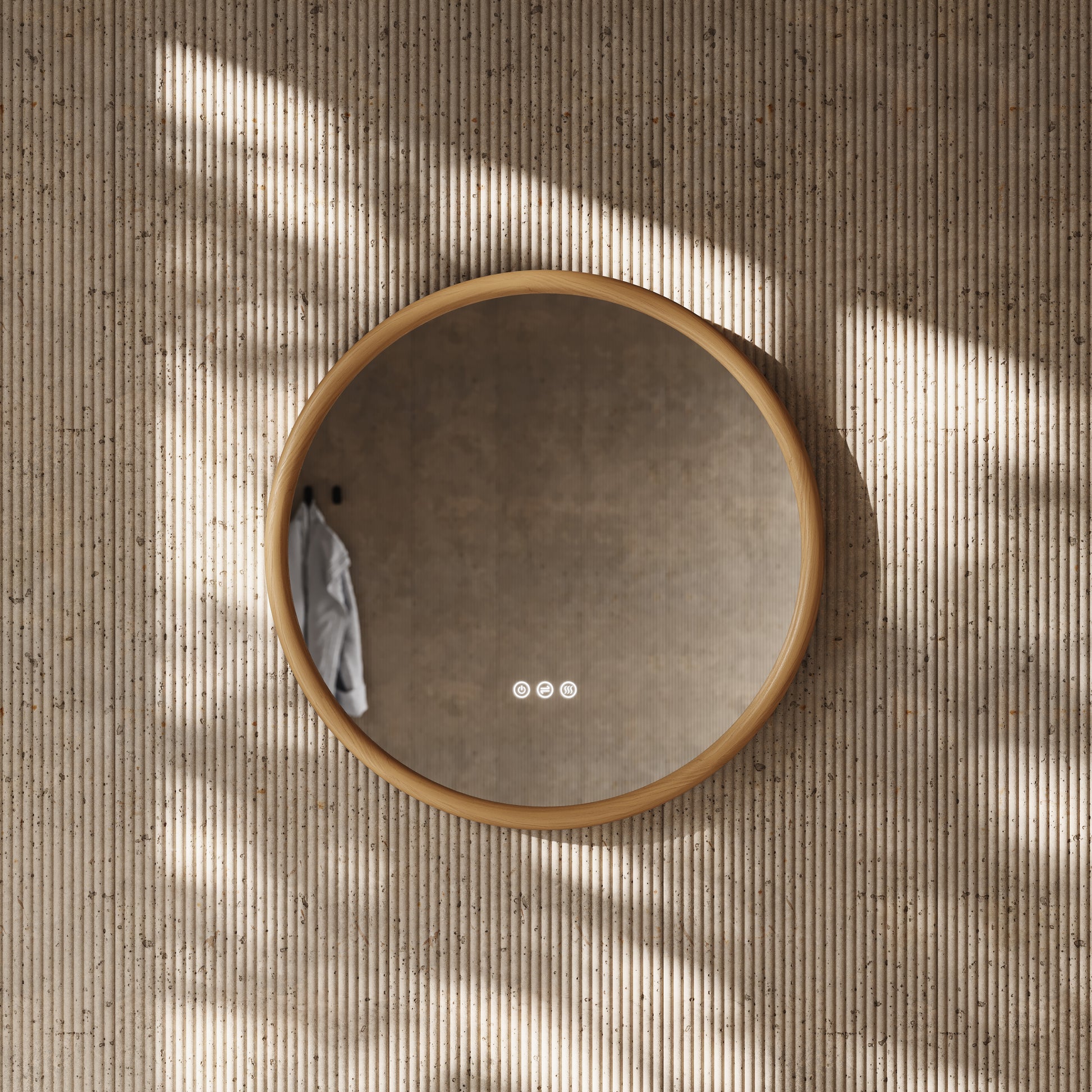Cheval Oak Round Mirror with LED and Demister 600mm