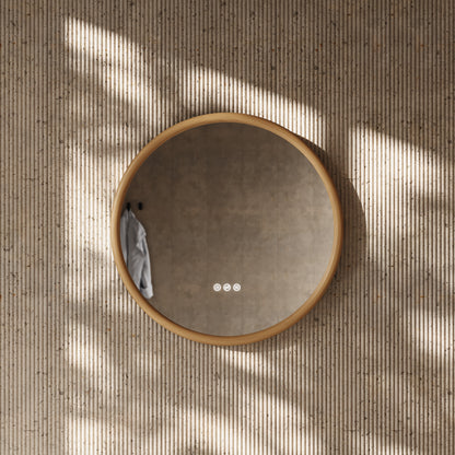 Cheval Oak Round Mirror with LED and Demister 600mm