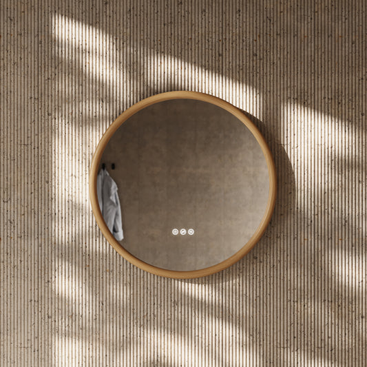 Cheval Oak Round Mirror with LED and Demister 600mm