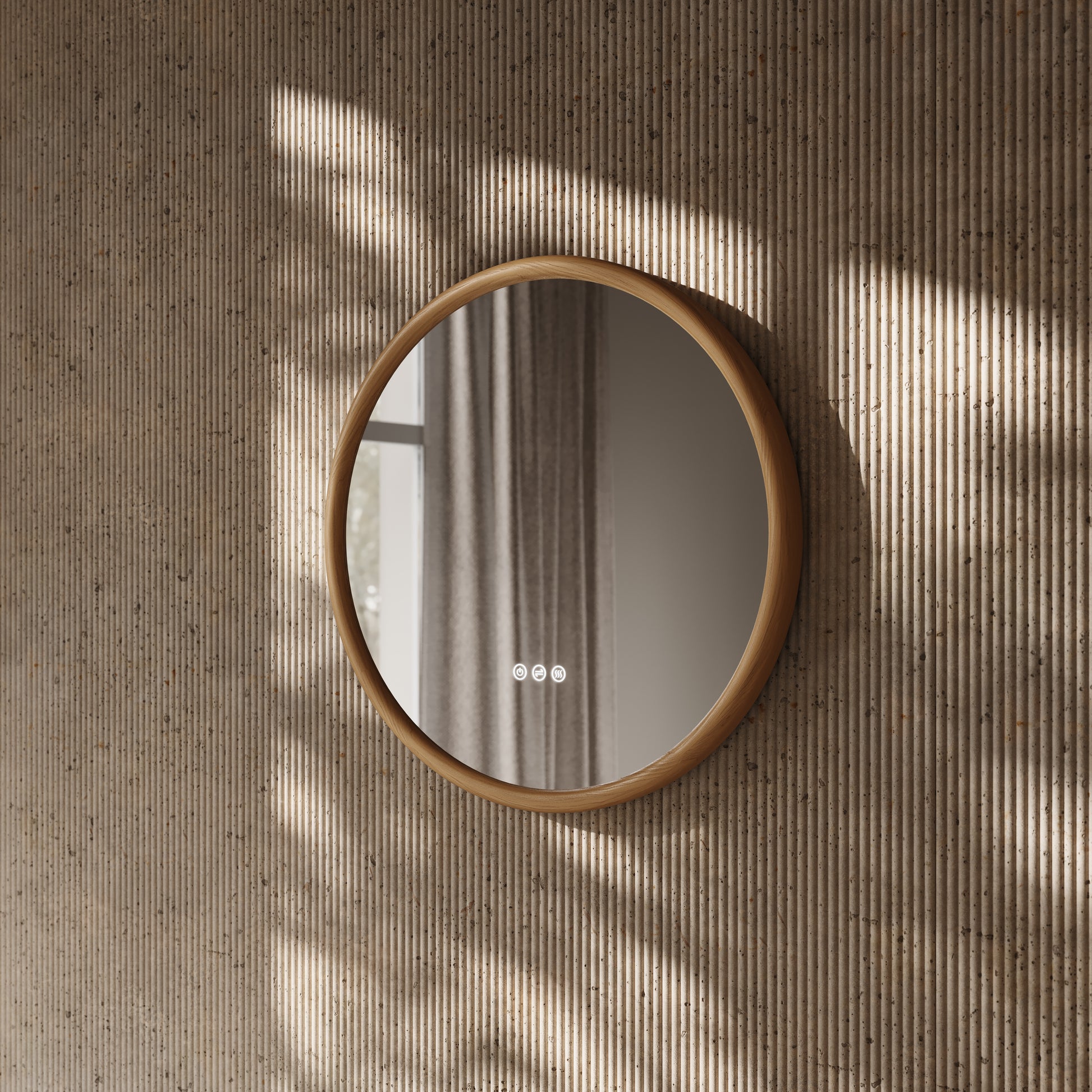 Cheval Oak Round Mirror with LED and Demister 600mm
