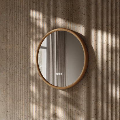 Cheval Oak Round Mirror with LED and Demister 600mm