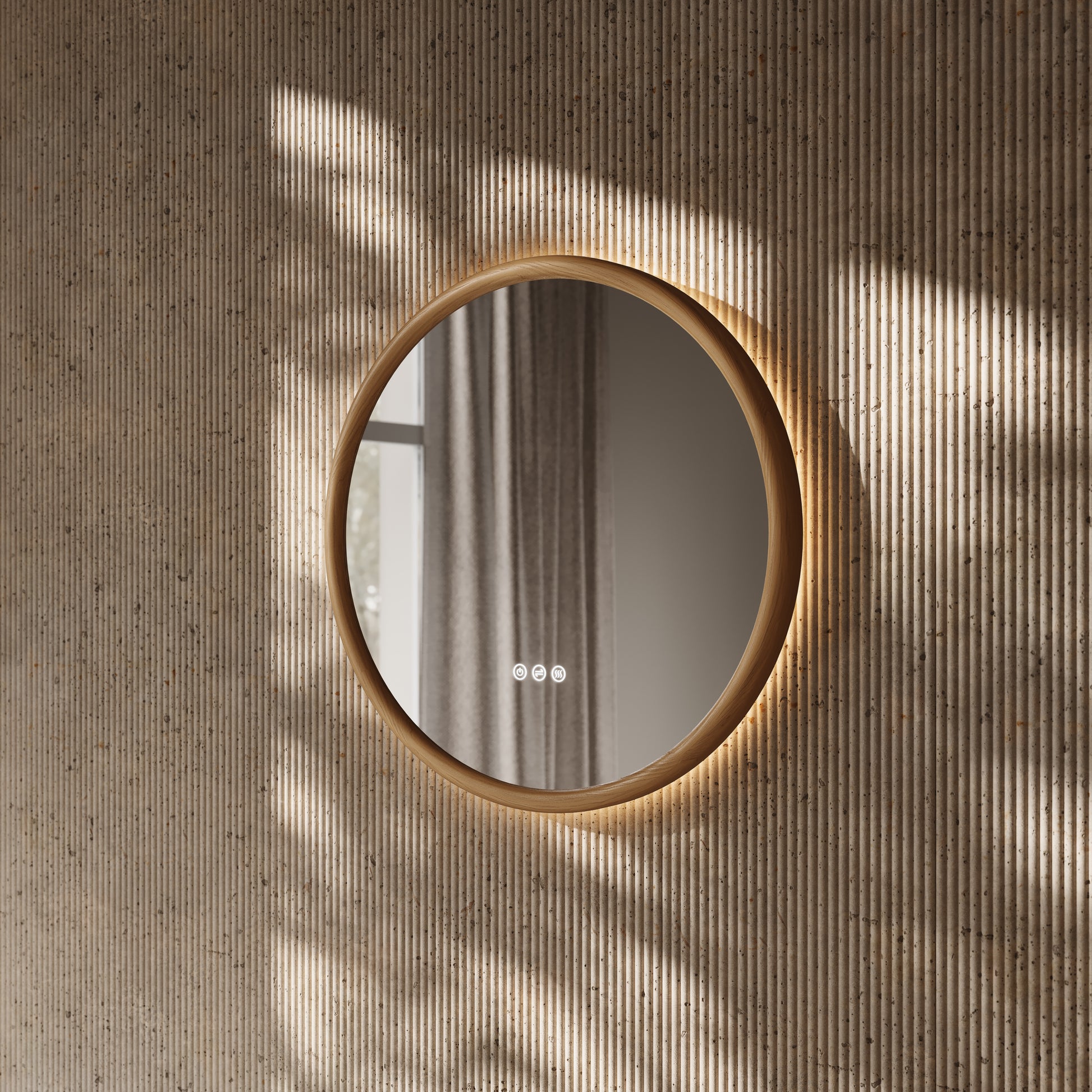 Cheval Oak Round Mirror with LED and Demister 600mm