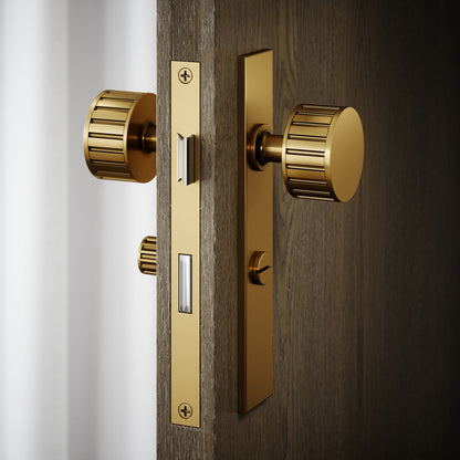 Royal Ascot Brushed Gold Deep Flute Bathroom WC Knob & Plate Thumbturn Set