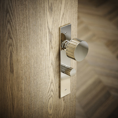 Royal Ascot Polished Nickel Deep Flute Bathroom WC Knob & Plate Thumbturn Set