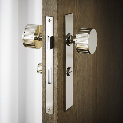Royal Ascot Polished Nickel Deep Flute Bathroom WC Knob & Plate Thumbturn Set