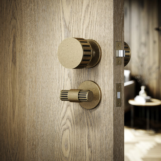 Royal Ascot Aged Bronze Deep Flute Bathroom WC Knob & Round Thumbturn Set
