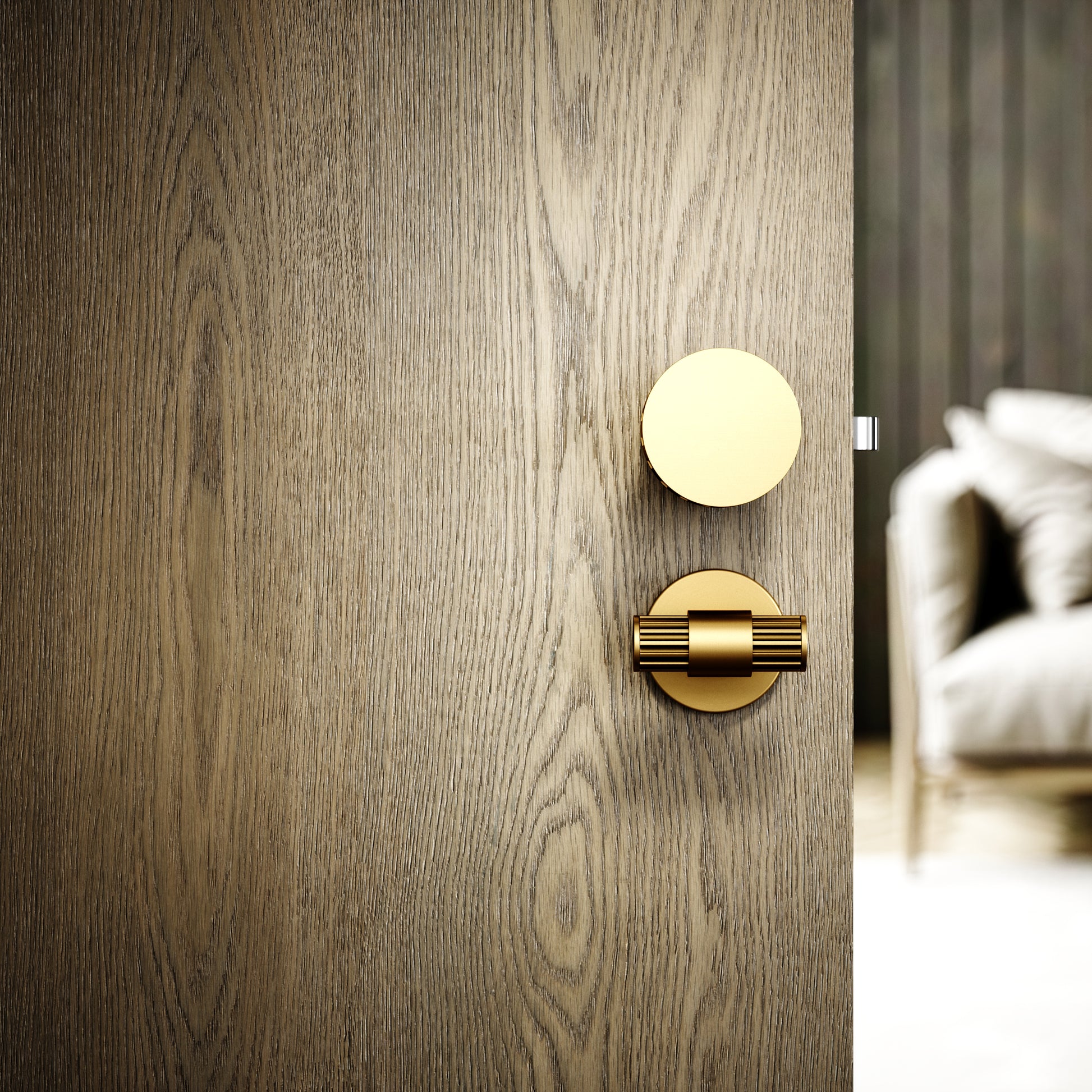 Royal Ascot Brushed Gold Deep Flute Bathroom WC Knob & Round Thumbturn Set