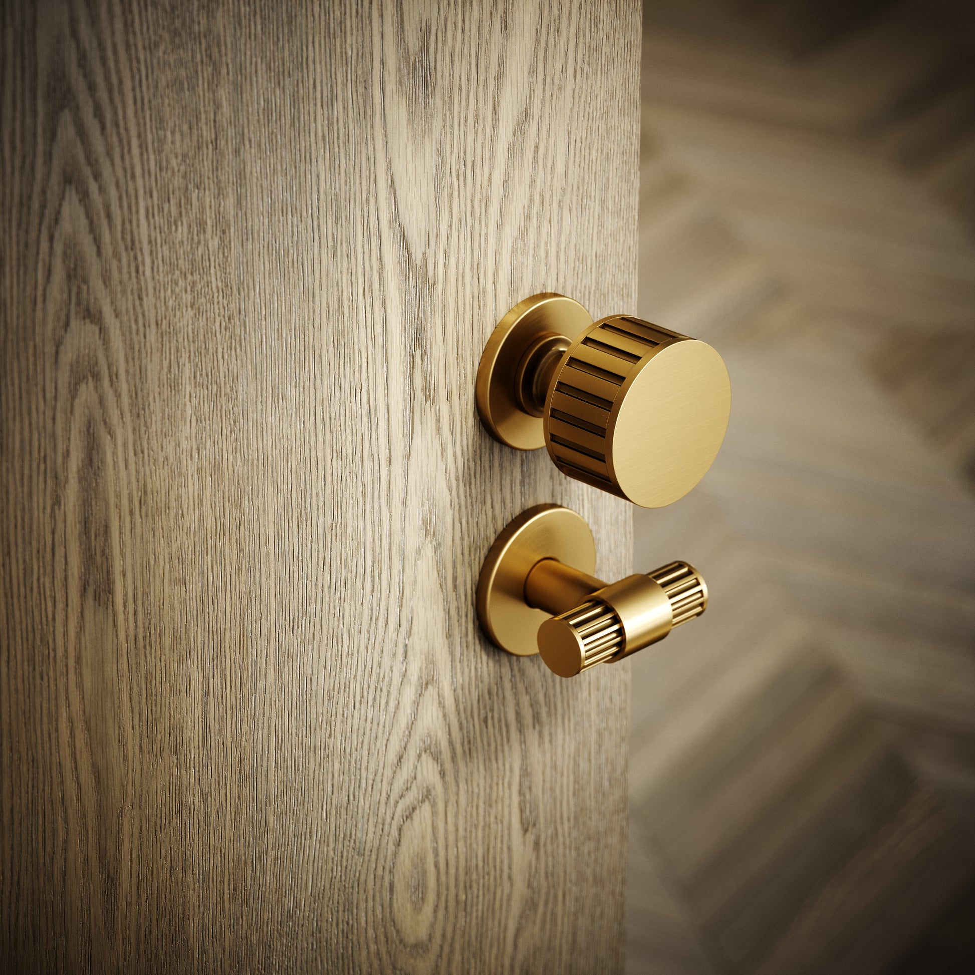 Royal Ascot Brushed Gold Deep Flute Bathroom WC Knob & Round Thumbturn Set