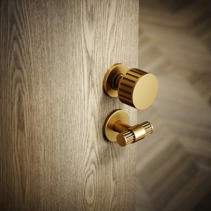 Royal Ascot Brushed Gold Deep Flute Bathroom WC Knob & Round Thumbturn Set