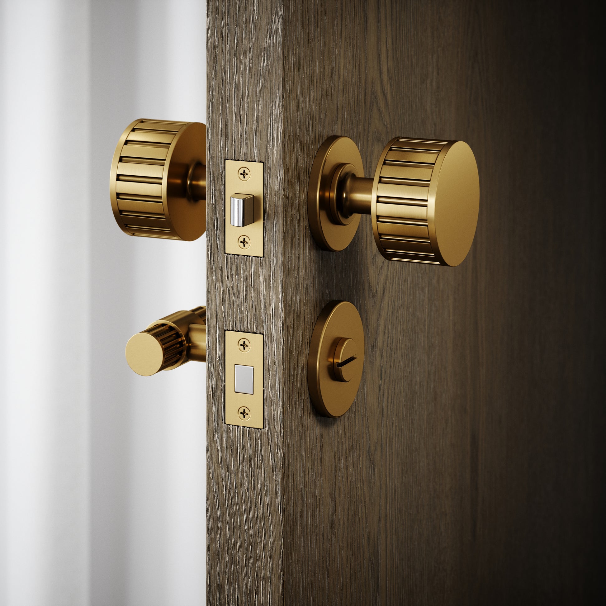 Royal Ascot Brushed Gold Deep Flute Bathroom WC Knob & Round Thumbturn Set