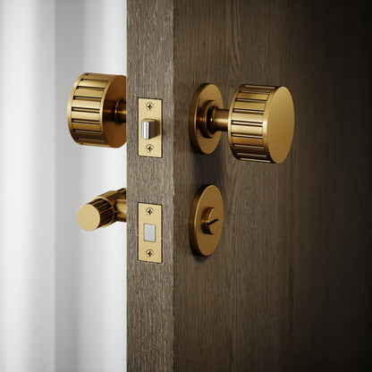 Royal Ascot Brushed Gold Deep Flute Bathroom WC Knob & Round Thumbturn Set