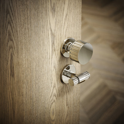 Royal Ascot Polished Nickel Deep Flute Bathroom WC Knob & Round Thumbturn Set