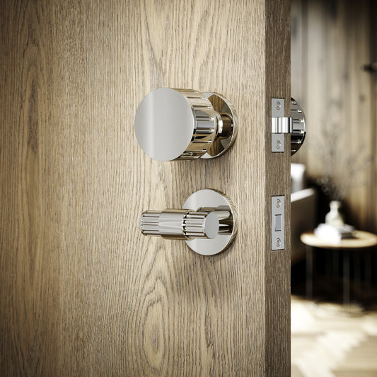 Royal Ascot Polished Nickel Deep Flute Bathroom WC Knob & Round Thumbturn Set