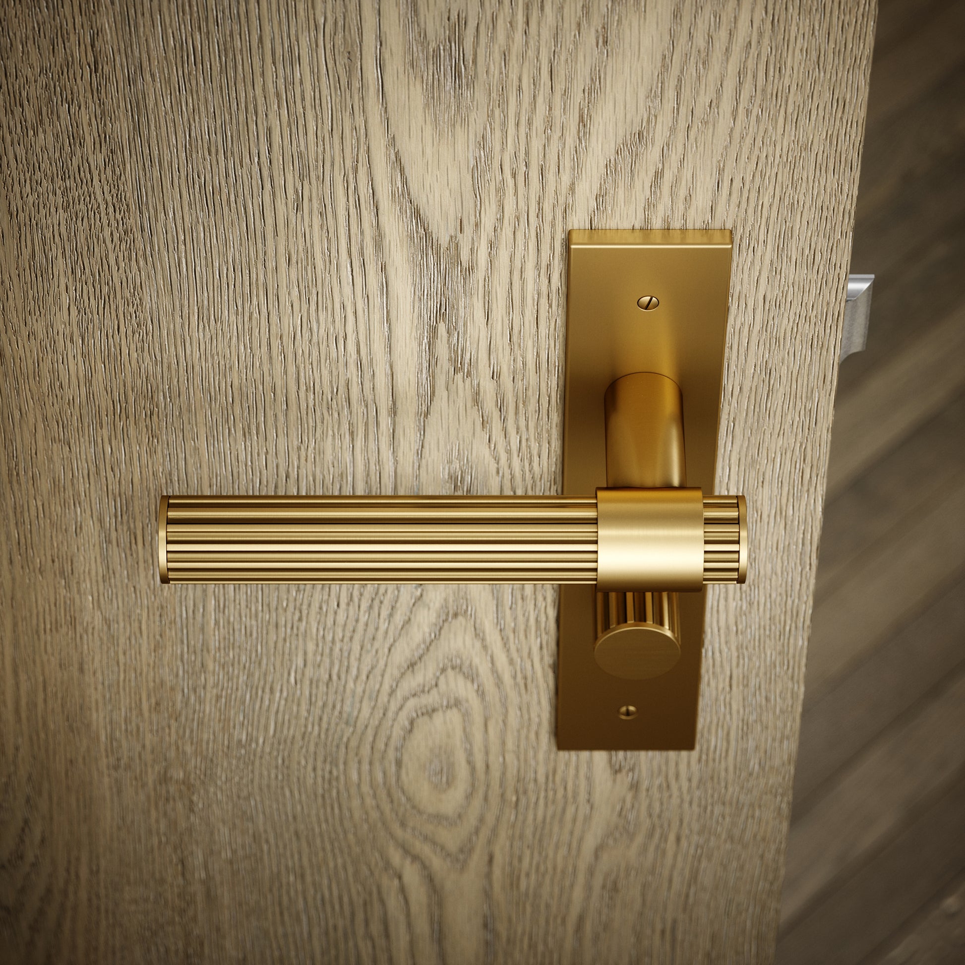 Royal Oak Brushed Gold Deep Flute Bathroom WC Handle & Plate Thumbturn Set
