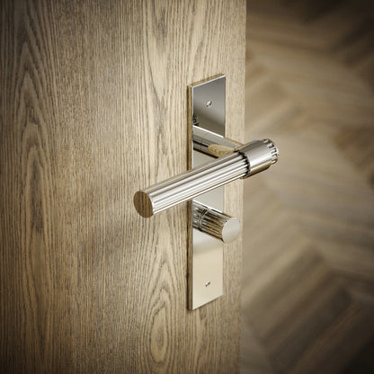 Royal Oak Polished Nickel Deep Flute Bathroom WC Handle & Plate Thumbturn Set