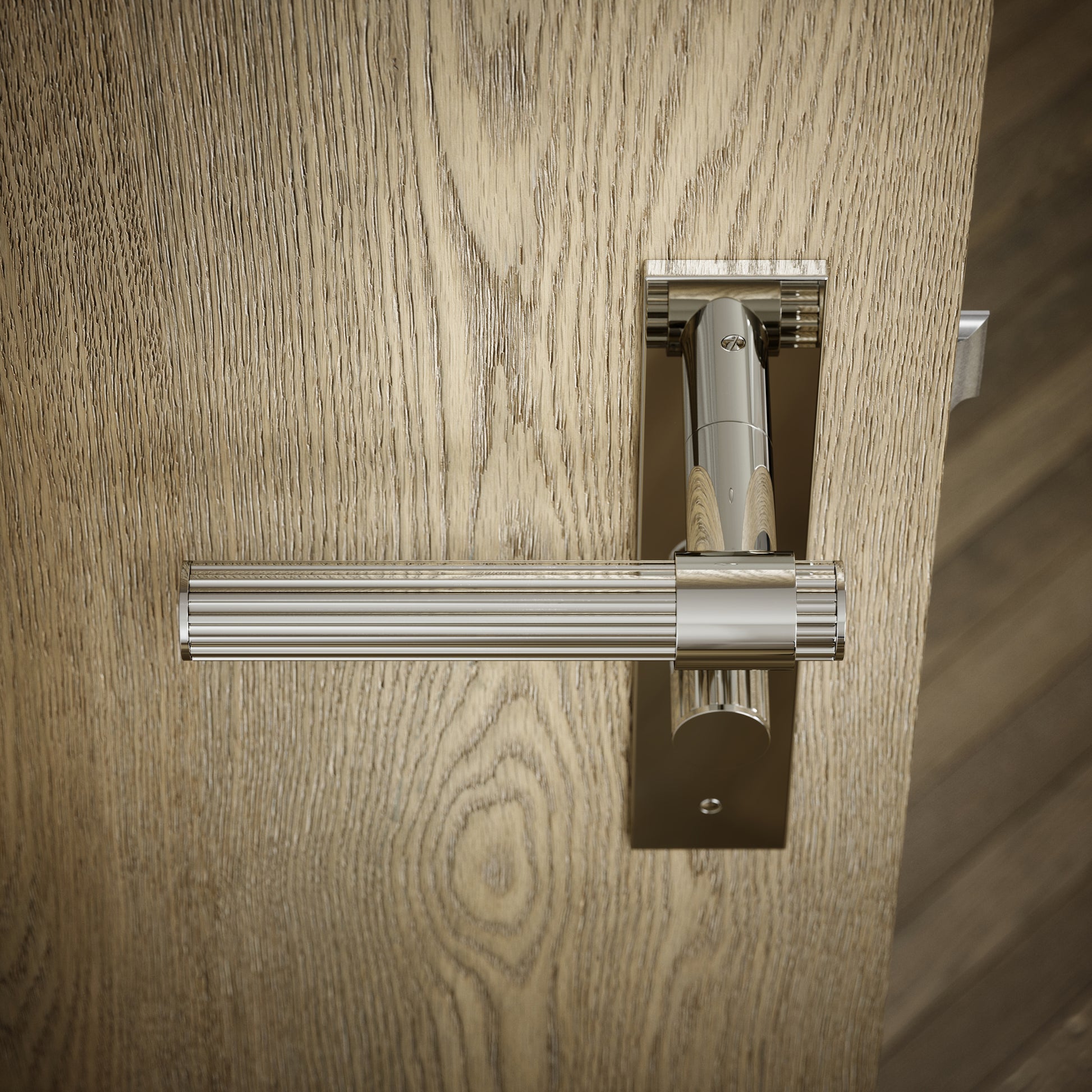 Royal Oak Polished Nickel Deep Flute Bathroom WC Handle & Plate Thumbturn Set