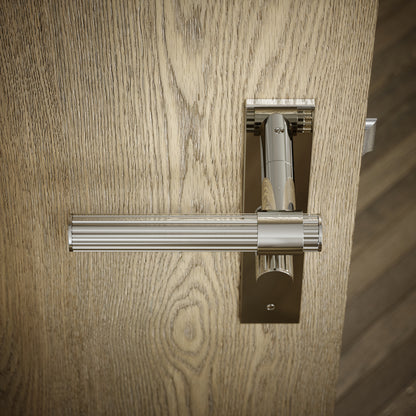 Royal Oak Polished Nickel Deep Flute Bathroom WC Handle & Plate Thumbturn Set
