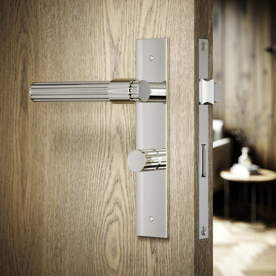 Royal Oak Polished Nickel Deep Flute Bathroom WC Handle & Plate Thumbturn Set