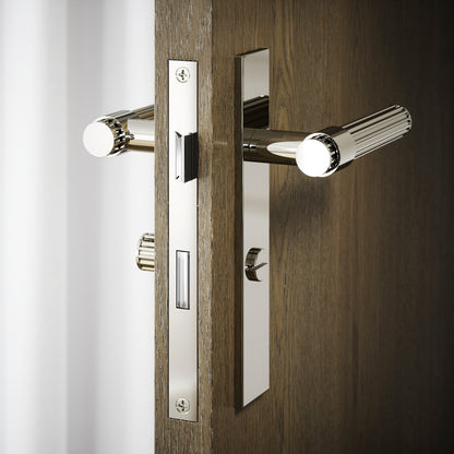 Royal Oak Polished Nickel Deep Flute Bathroom WC Handle & Plate Thumbturn Set