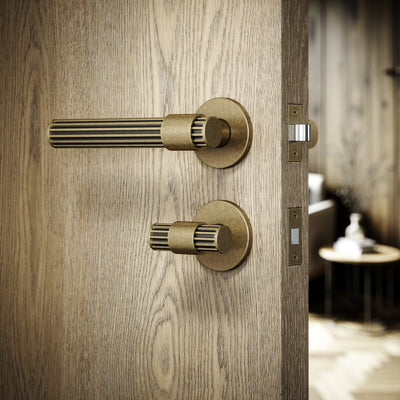 Royal Oak Aged Bronze Deep Flute Bathroom WC Handle & Round Thumbturn Set