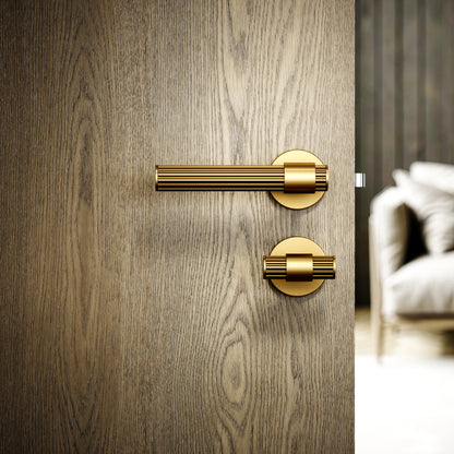 Royal Oak Brushed Gold Deep Flute Bathroom WC Handle & Round Thumbturn Set