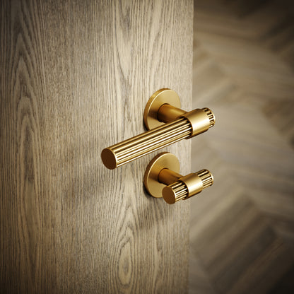 Royal Oak Brushed Gold Deep Flute Bathroom WC Handle & Round Thumbturn Set