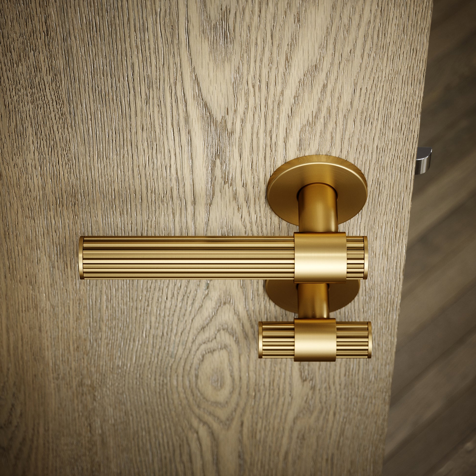 Royal Oak Brushed Gold Deep Flute Bathroom WC Handle & Round Thumbturn Set