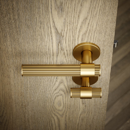 Royal Oak Brushed Gold Deep Flute Bathroom WC Handle & Round Thumbturn Set