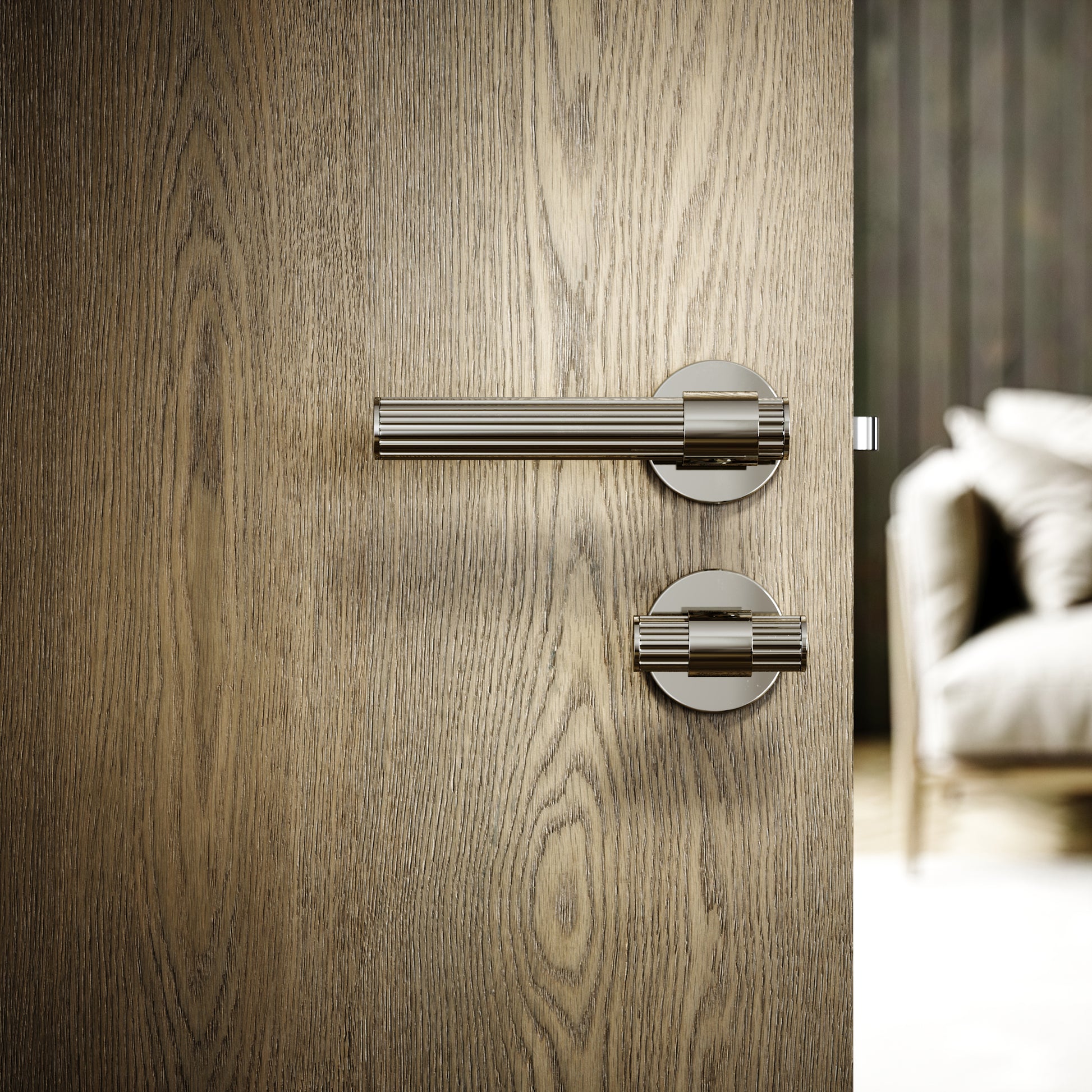 Royal Oak Polished Nickel Deep Flute Bathroom WC Handle & Round Thumbturn Set
