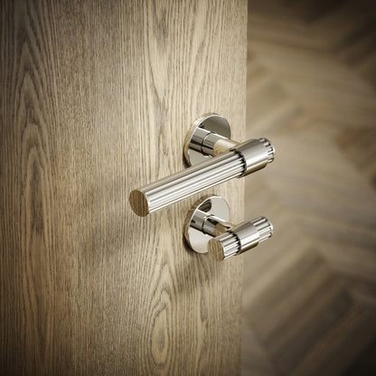 Royal Oak Polished Nickel Deep Flute Bathroom WC Handle & Round Thumbturn Set