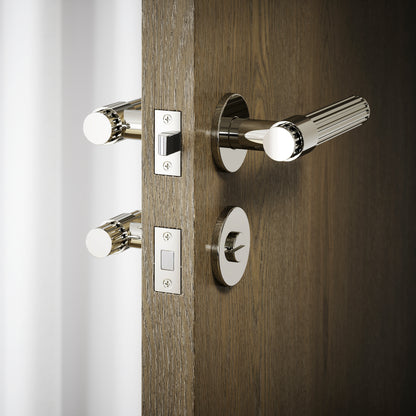 Royal Oak Polished Nickel Deep Flute Bathroom WC Handle & Round Thumbturn Set