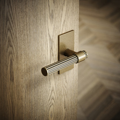 Royal Oak Plate Aged Bronze Deep Flute Lever Door Handles