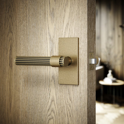 Royal Oak Plate Aged Bronze Deep Flute Lever Door Handles