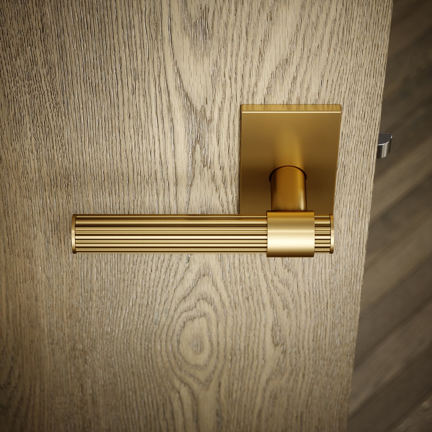 Royal Oak Plate Brushed Gold Deep Flute Lever Door Handles