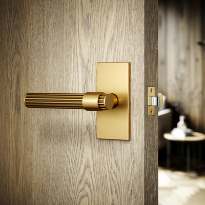Royal Oak Plate Brushed Gold Deep Flute Lever Door Handles