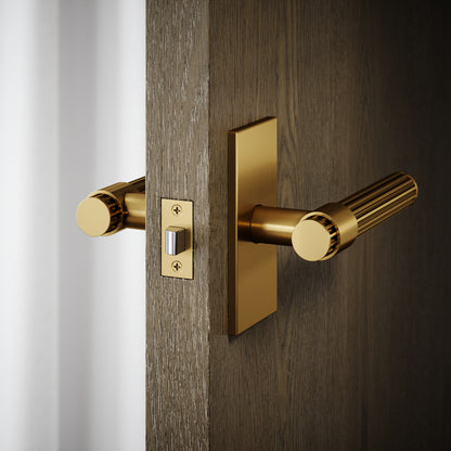 Royal Oak Plate Brushed Gold Deep Flute Lever Door Handles